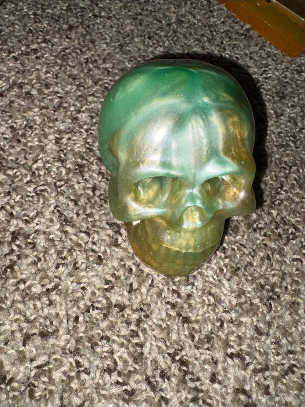 Decorative Green and Gold Resin Skull Sculpture - Home Art